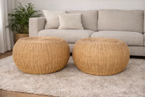 MLA2057981720 Set X 2 Puff Fibras Naturales Tejido Trenzado 60 Cm