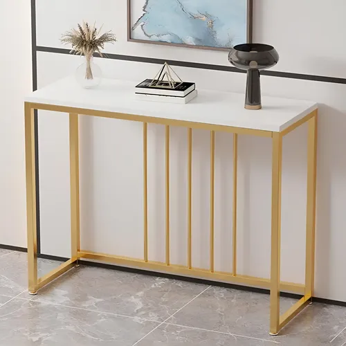 MLA61071546 Mesa Recibidora De Arrime Auxiliar Nórdica De Diseño Tapa Madera Blanco Con Dorado Levys Bazar
