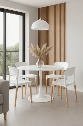 MLA62919211 Juego De Comedor Mesa Tulip 100cm Simil Marmol + 4 Sillas Blanco Simil Marmol Blanco
