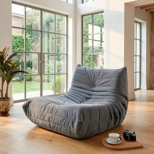 MLA67738627 Sillon Puf Espuma Alta Densidad Sofa En Caja Comprimido Gris